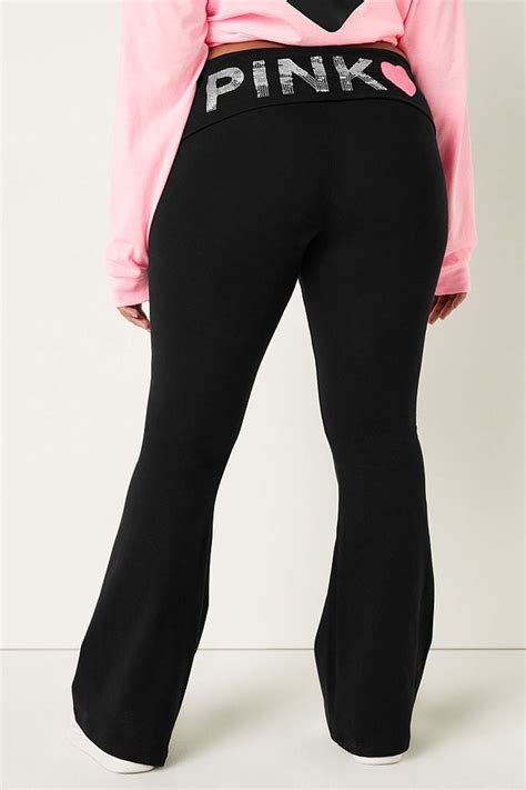 bedazzled pink flare leggings|More.